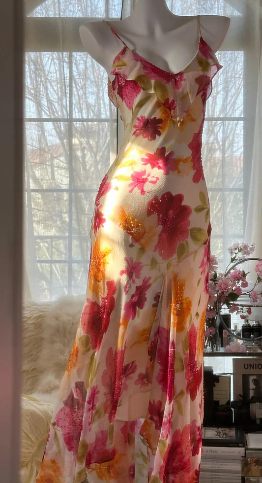 Stunning Spaghetti Straps Sheath Print Chiffon Prom Dresses Formal Evening Gowns ED02747