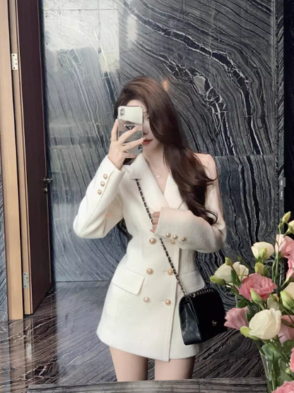Chanel style white thick wool suit skirt ED0274