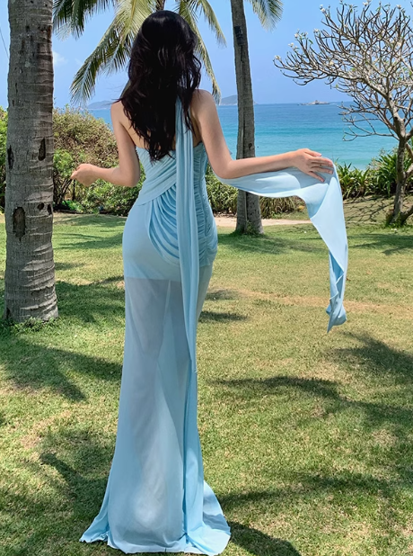 Stunning Blue Sweetheart Mermaid Chiffon Summer Dress ED02753