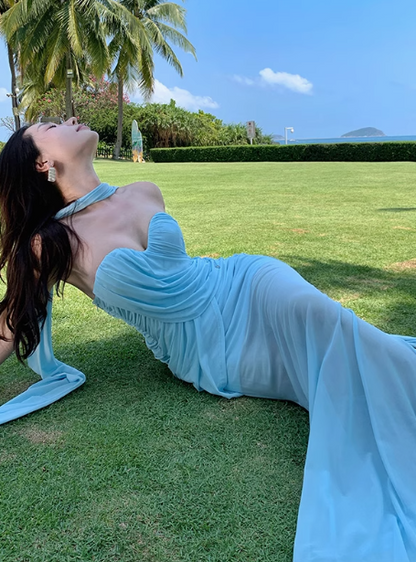 Stunning Blue Sweetheart Mermaid Chiffon Summer Dress ED02753