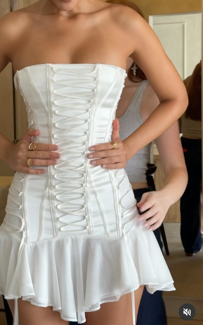 Simple White Strapless Bodycon Satin Chiffon Homecoming Dresses Short Prom Dresses ED02768