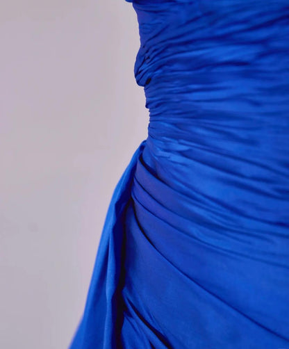 Stunning Royal Blue Sweetheart Neck Sheath Satin Long Prom Dresses Formal Evening Gowns with Slits ED02776