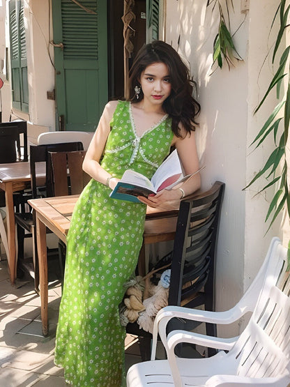 French retro V-neck floral dress ED0277