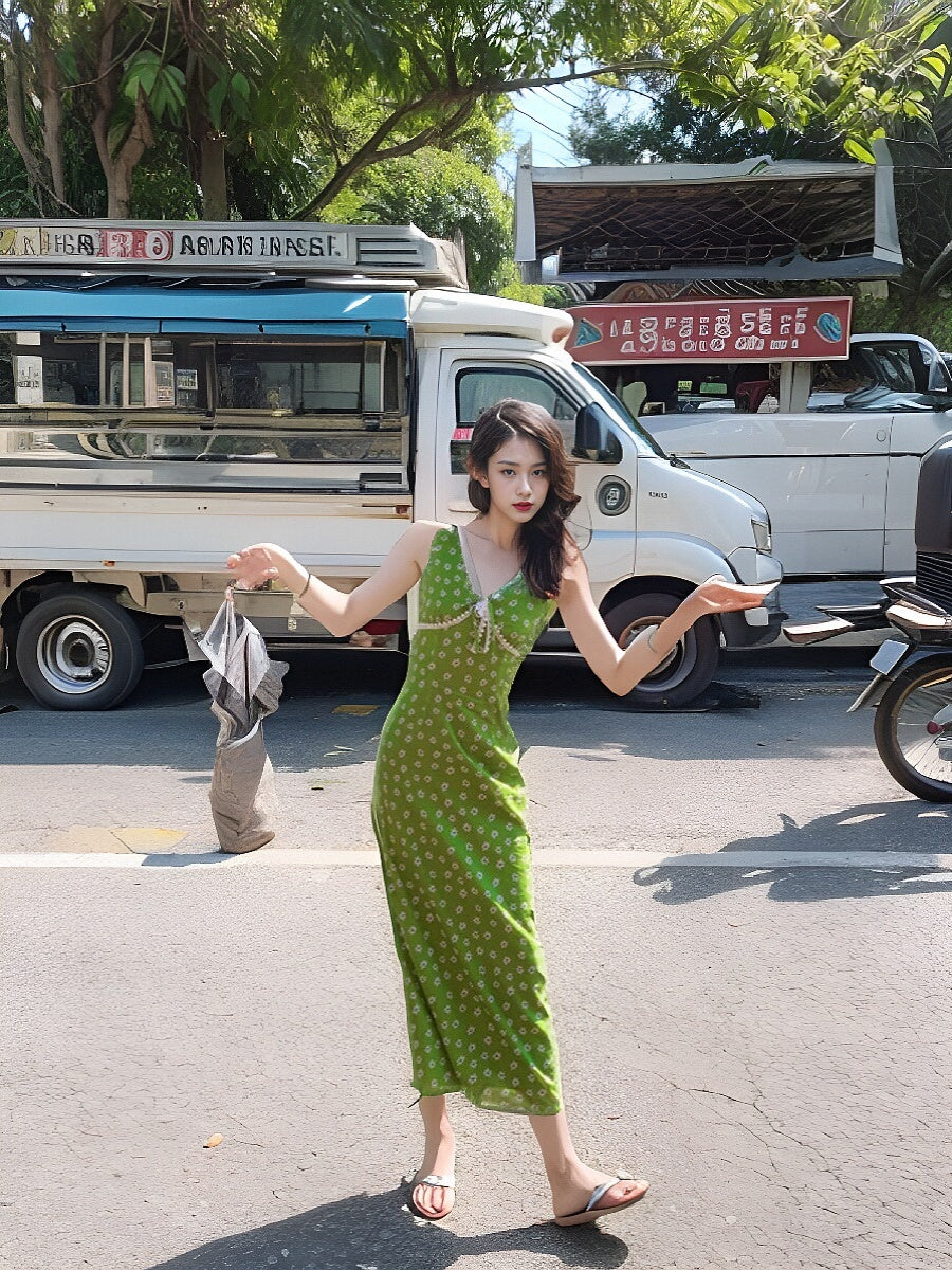 French retro V-neck floral dress ED0277