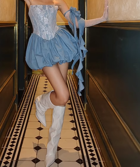 Elegant Blue Strapless A-Line Satin Short Prom Dresses Homecoming Dresses  ED02781