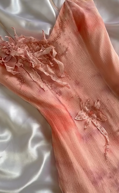 Sweet Spaghetti Straps Blush Pink Sheath Printed Chiffon Beading Short Prom Dresses with Appliques ED02786