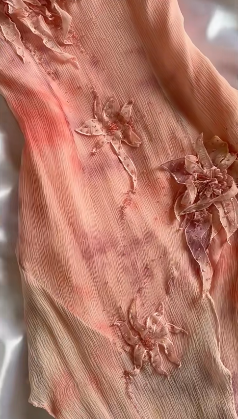 Sweet Spaghetti Straps Blush Pink Sheath Printed Chiffon Beading Short Prom Dresses with Appliques ED02786