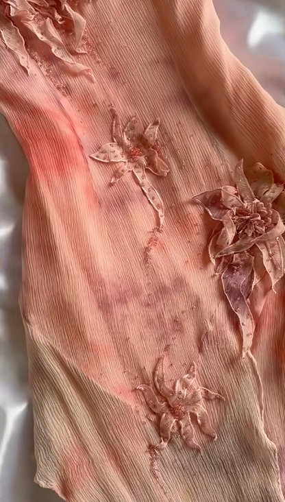 Sweet Spaghetti Straps Blush Pink Sheath Printed Chiffon Beading Short Prom Dresses with Appliques ED02786