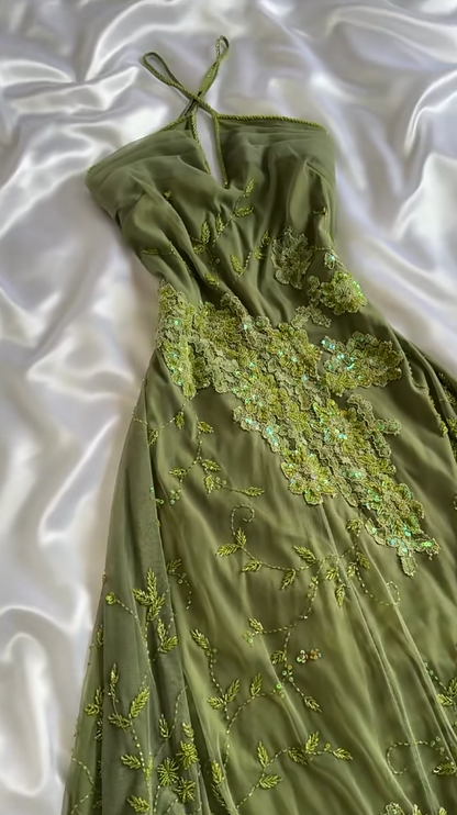 Gorgeous Green Halter Sheath Chiffon Beaded Short Prom Dresses with Appliques Vintage Party Dress ED02787