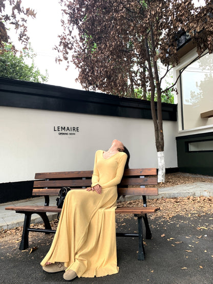 Gentle style V-neck long-sleeved knitted dress ED0279