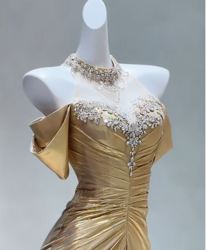 Elegant Yellow Off Shoulder Mermaid Satin Long Prom Dresses Formal Evening Gowns ED02810