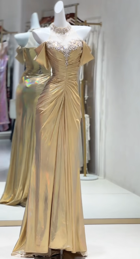 Elegant Yellow Off Shoulder Mermaid Satin Long Prom Dresses Formal Evening Gowns ED02810
