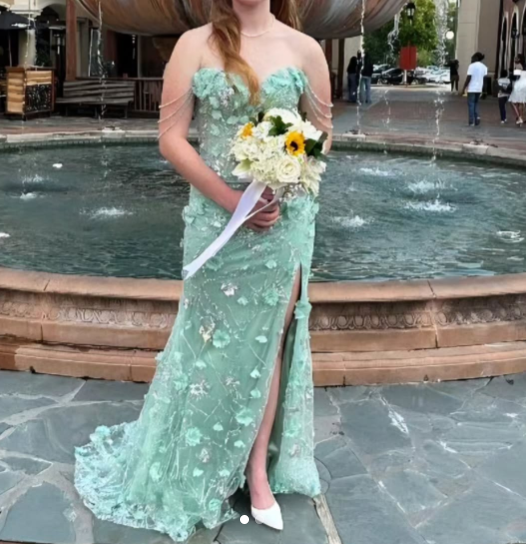 Fairytale Green Off-the-shoulder Mermaid Tulle Beaded Long Prom Dresses Wedding Dress with Appliques ED02814