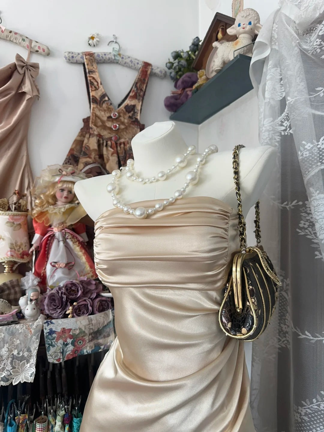 Elegant Champagne Strapless Mermaid Satin Short Prom Dresses Party Dress ED02819