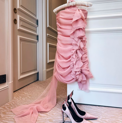 Fashion Pink Strapless Bodycon Chiffon Short Prom Dresses Party Dress ED02820