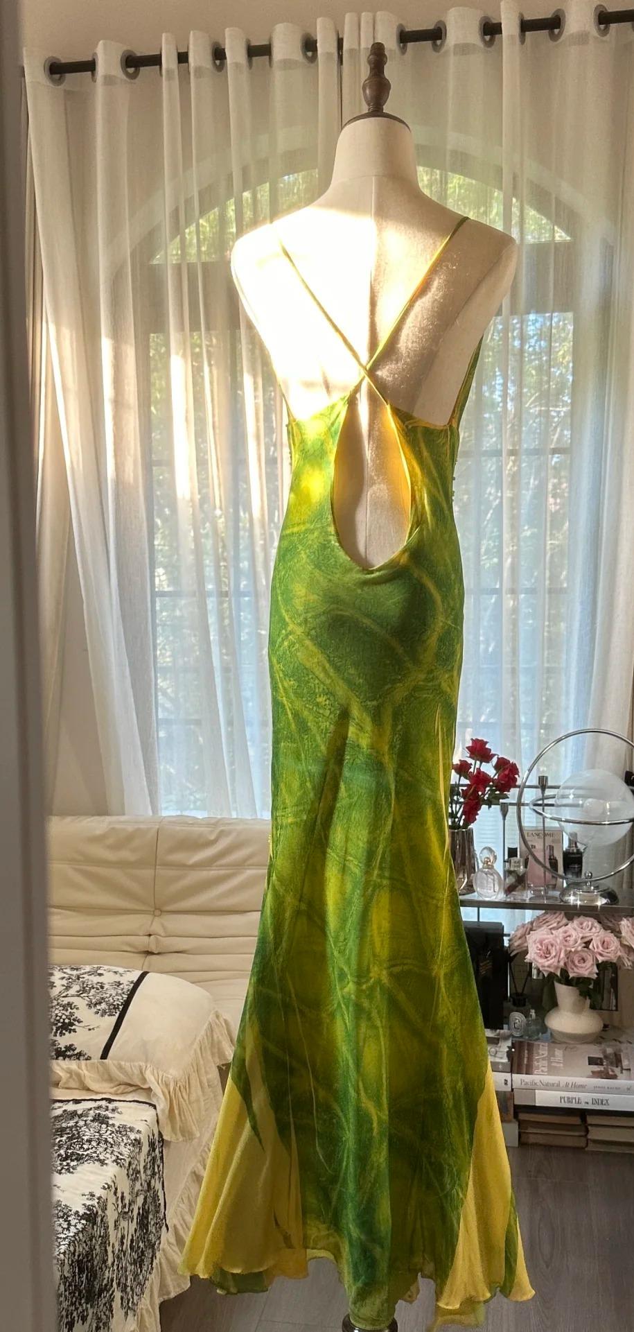 Vintage Green Spaghetti Straps Mermaid Chiffon Long Prom Dresses Elegant Evening Gowns with Beading ED02838