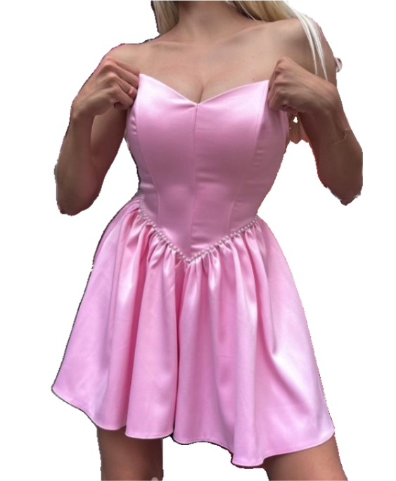 Fashion Pink Strapless A-Line Satin Short Prom Dresses Homecoming Dresses ED02841
