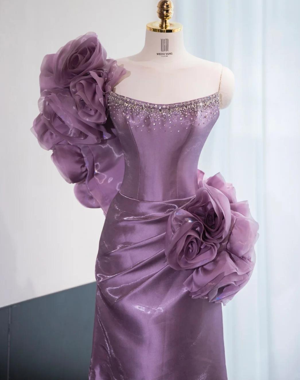 Glam Purple Strapless Mermaid Satin Long Prom Dresses Formal Evening Gowns ED02851