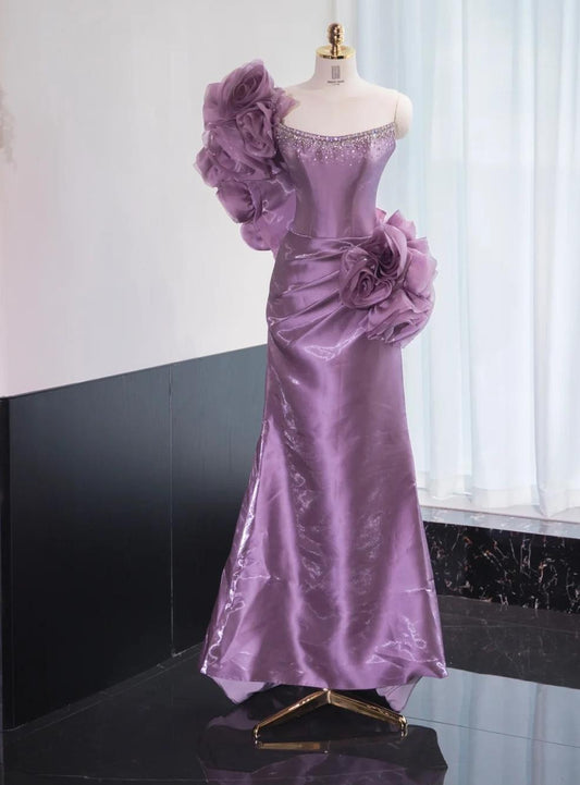 Glam Purple Strapless Mermaid Satin Long Prom Dresses Formal Evening Gowns ED02851