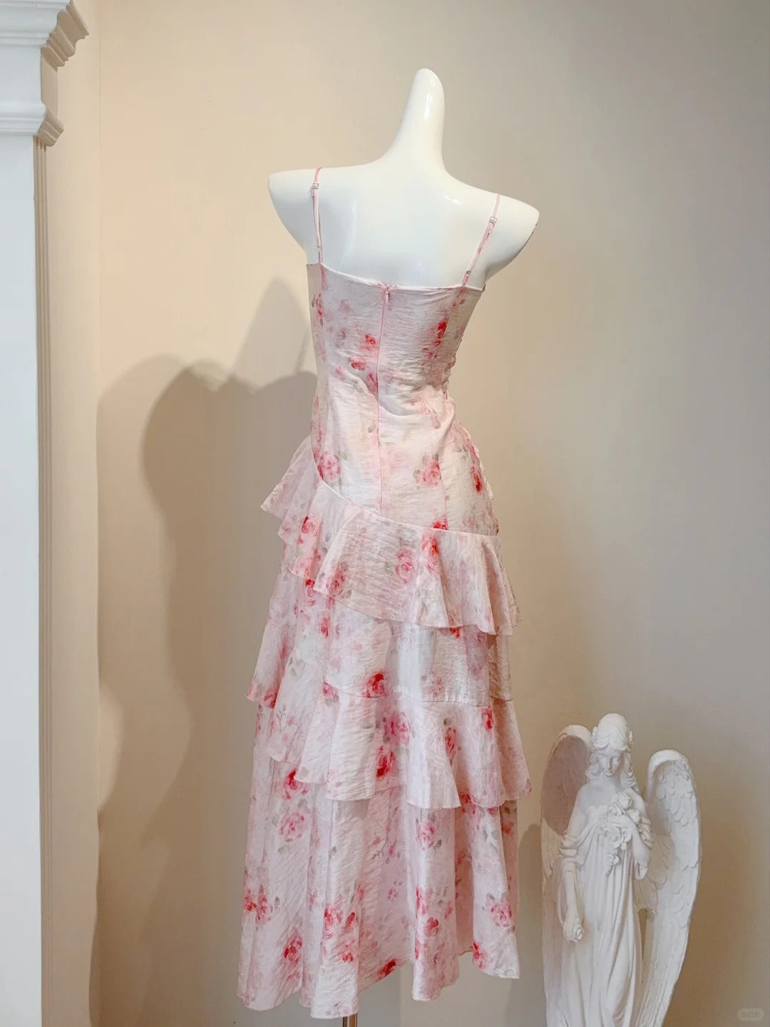 Sweet Spaghetti Straps Printed Chiffon A-Line Long Prom Dresses Pretty Evening Gowns ED02856