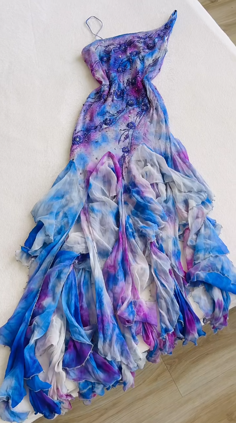 Gorgeous Multicolor Asymmetric Neck Sheath Chiffon Beading Long Prom Dresses Vintage Evening Gowns ED02859