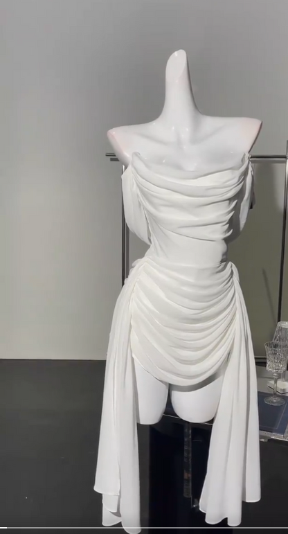 Elegant White Off Shoulder Sheath Chiffon Short Prom Dresses Fashion Homecoming Dresses ED02861