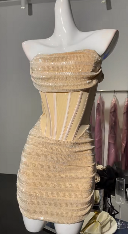 Elegant Strapless Light Champagne Bodycon Velvet Short Prom Dresses Homecoming Dresses ED02864