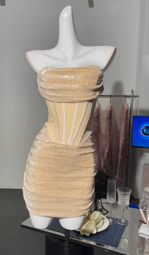 Elegant Strapless Light Champagne Bodycon Velvet Short Prom Dresses Homecoming Dresses ED02864