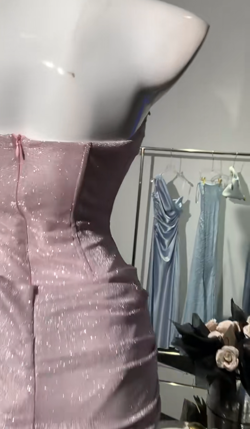 Sweet Pink Strapless Bodycon Glitter Satin Short Party Dresses Homecoming Dresses ED02866