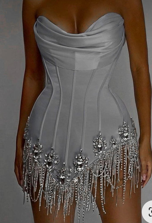 Stunning Grey Sweetheart Bodycon Satin Short Prom Dresses Homecoming Dresses ED02875