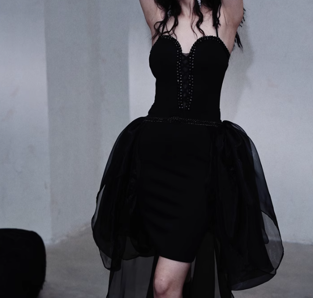 Fashion Black Spaghetti Straps A-Line Tulle Hi-Lo Prom Dresses Birthday Party Dresses ED02881