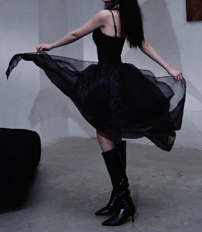 Fashion Black Spaghetti Straps A-Line Tulle Hi-Lo Prom Dresses Birthday Party Dresses ED02881