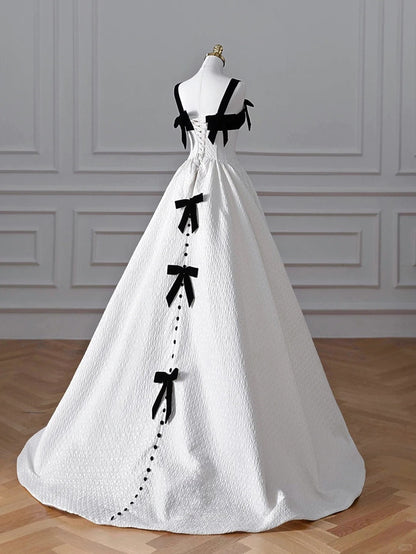 Stunning White Sweetheart Neck A-Line Satin Long Wedding Dresses ED02886