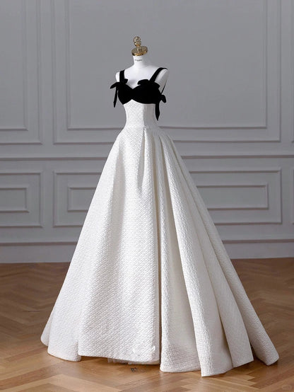 Stunning White Sweetheart Neck A-Line Satin Long Wedding Dresses ED02886