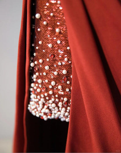 Elegant Burgundy Off-shoulder Sheath Chiffon Long Prom Dresses Formal Evening Gowns with Slits ED02896