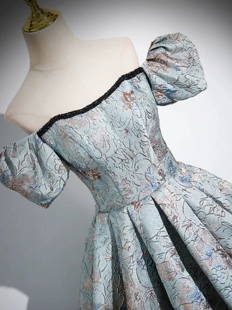 A-Line Satin Gray Blue Long Prom Dress, Gray Blue Long Formal Dress ED029