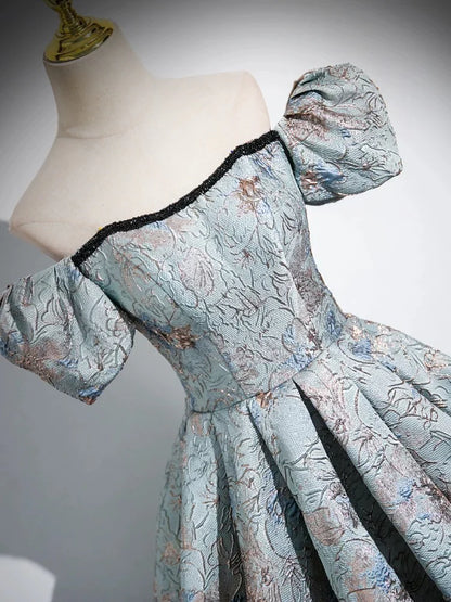 A-Line Satin Gray Blue Long Prom Dress, Gray Blue Long Formal Dress ED029