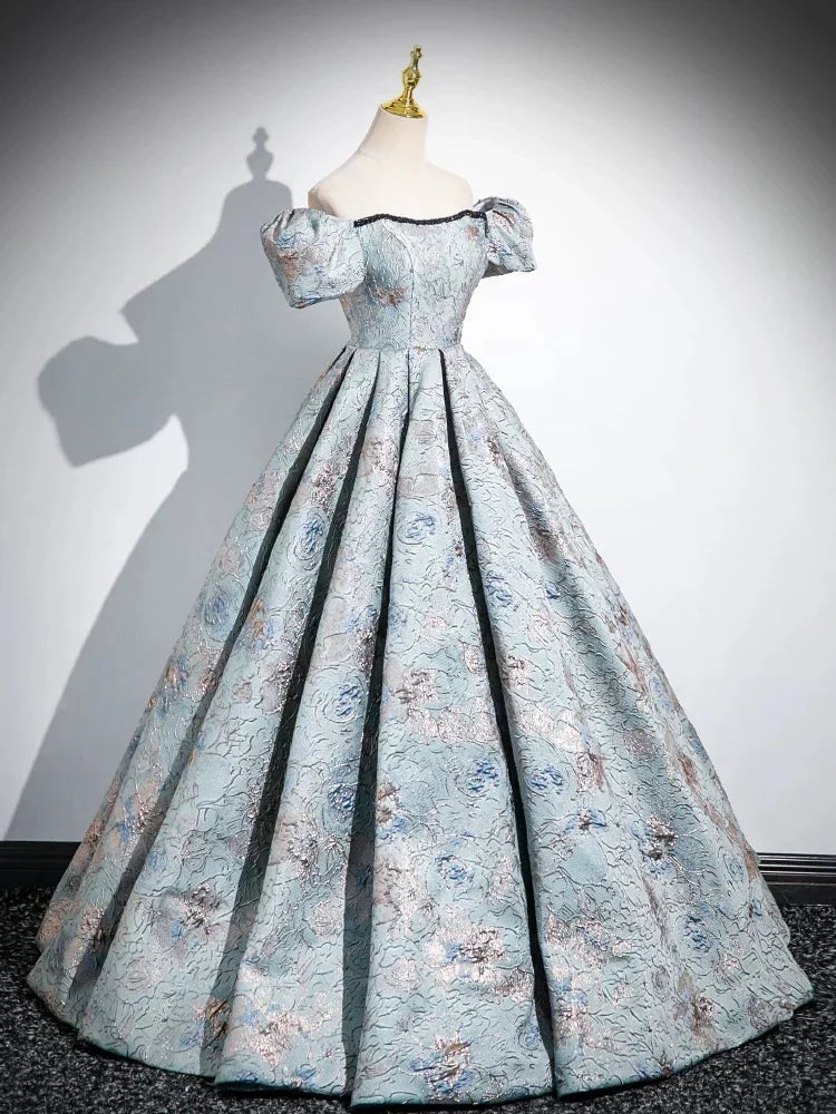 A-Line Satin Gray Blue Long Prom Dress, Gray Blue Long Formal Dress ED029