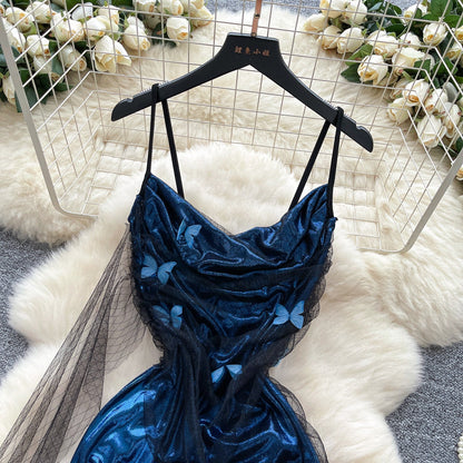 Fashion Navy Blue Spaghetti Straps Sheath Satin Short Party Dress for Birthday&Cocktail ED02902