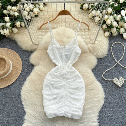 White Spaghetti Straps Bodycon Lace Short Party Dress Cocktail Dress ED02903