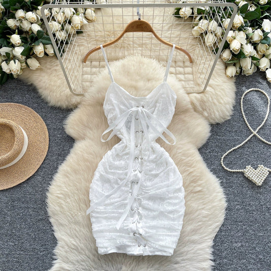 White Spaghetti Straps Bodycon Lace Short Party Dress Cocktail Dress ED02903