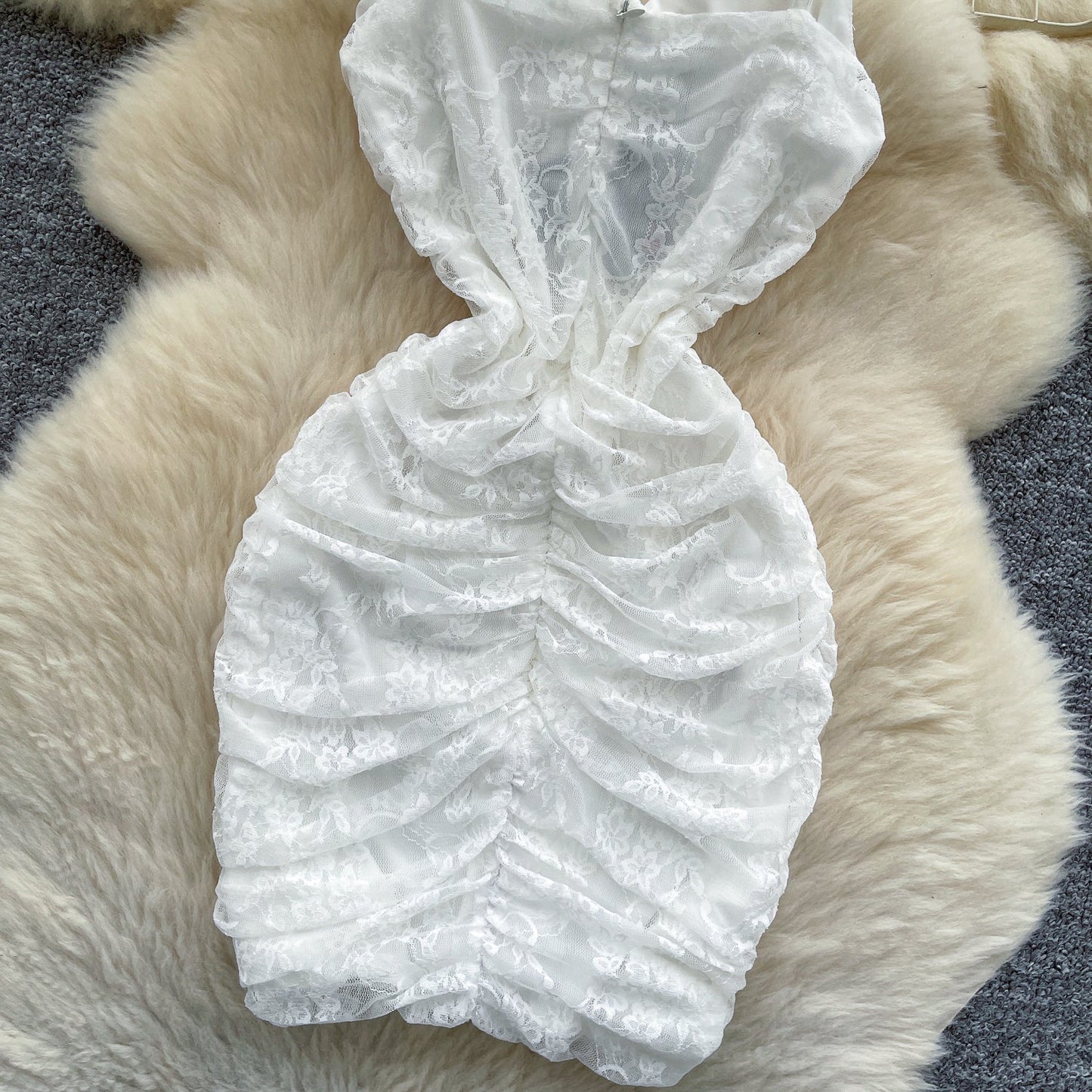 White Spaghetti Straps Bodycon Lace Short Party Dress Cocktail Dress ED02903