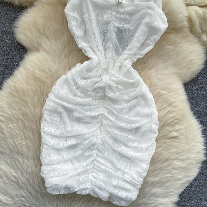 White Spaghetti Straps Bodycon Lace Short Party Dress Cocktail Dress ED02903