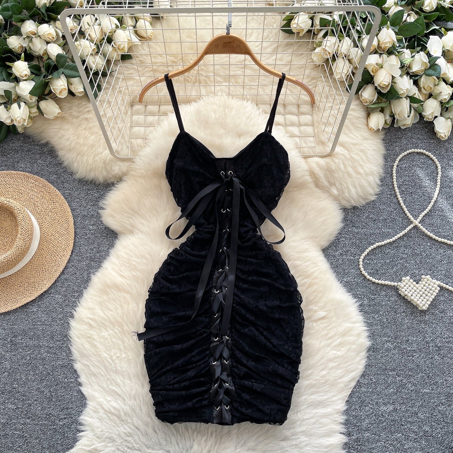 White Spaghetti Straps Bodycon Lace Short Party Dress Cocktail Dress ED02903