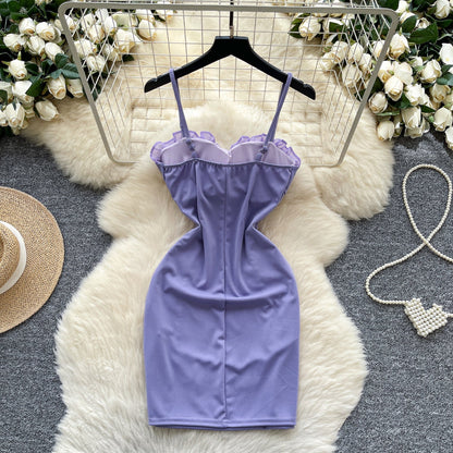 Sexy Purple Spaghetti Strap Bodycon Lace Short Party Dress ED02904