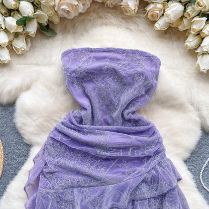 Stunning Purple Strapless Bodycon Chiffon Ruffle Short Cocktail Party Dress ED02919