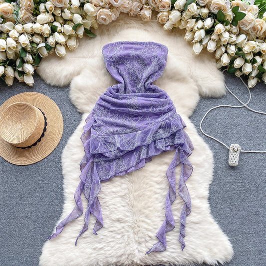 Stunning Purple Strapless Bodycon Chiffon Ruffle Short Cocktail Party Dress ED02919