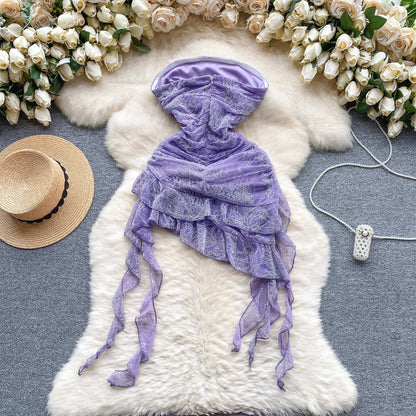 Stunning Purple Strapless Bodycon Chiffon Ruffle Short Cocktail Party Dress ED02919