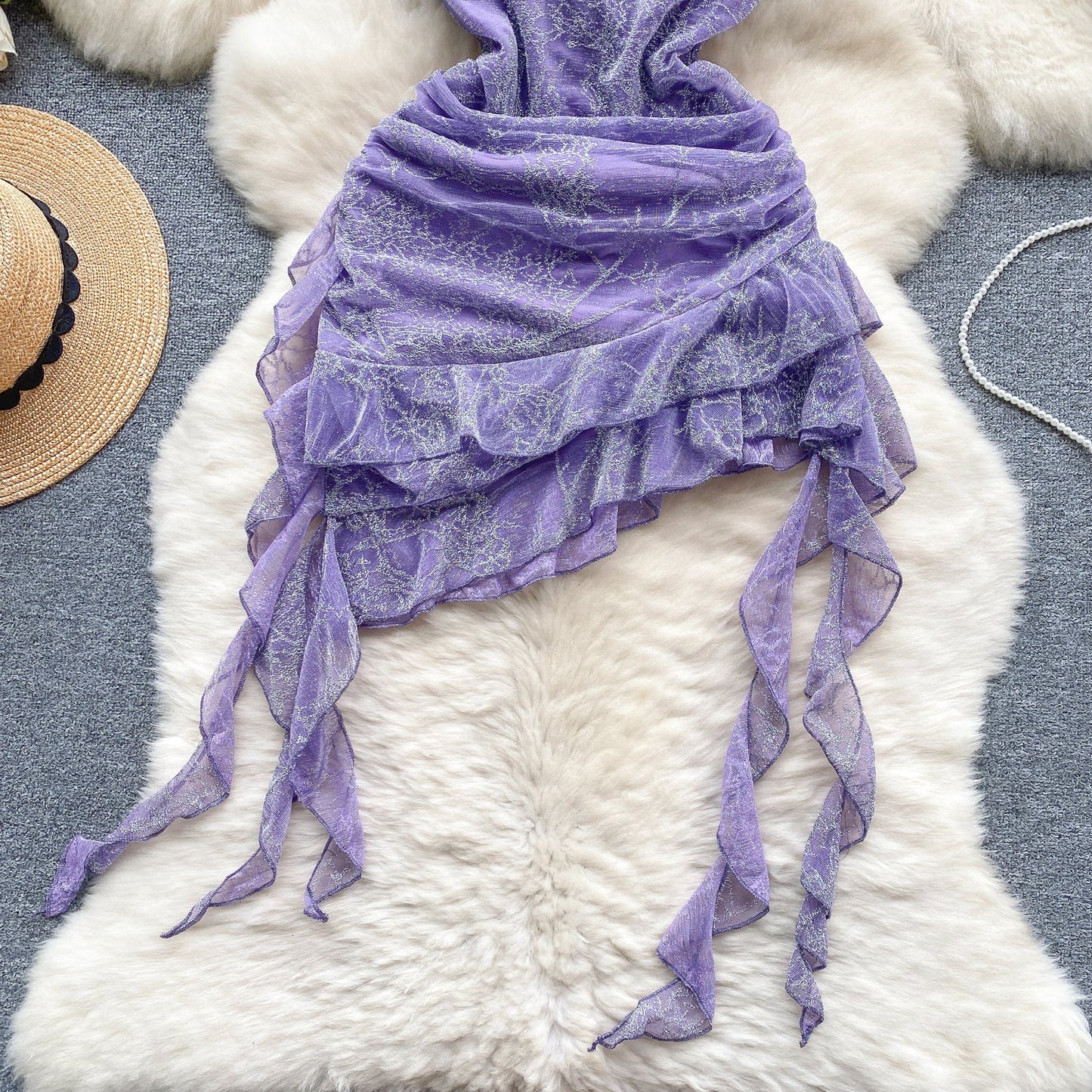 Stunning Purple Strapless Bodycon Chiffon Ruffle Short Cocktail Party Dress ED02919