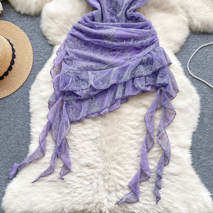 Stunning Purple Strapless Bodycon Chiffon Ruffle Short Cocktail Party Dress ED02919